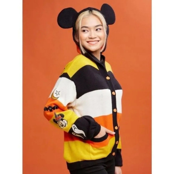 NEW DISNEY MICKEY‎ MOUSE Candy Corn Cardigan Her Universe Hoodie Halloween S - Picture 3 of 16
